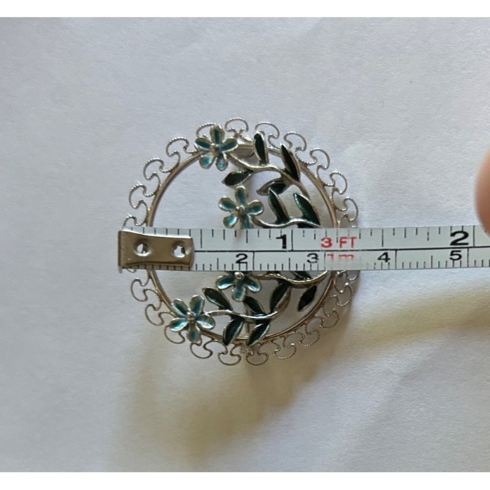 Sweet Vintage Beau Sterling Silver Enamel Forget Me Not Flower Pin Brooch - Picture 7 of 7
